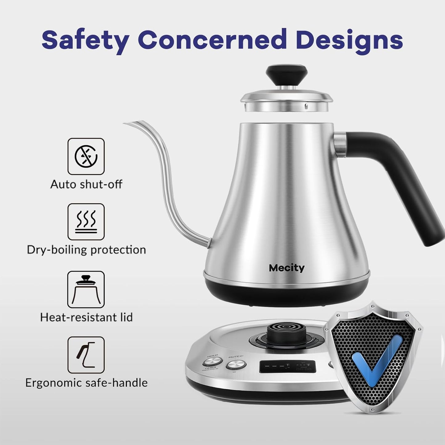Mecity Electric Gooseneck Kettle with LCD Display, Precise Temperature Control 0.8L
