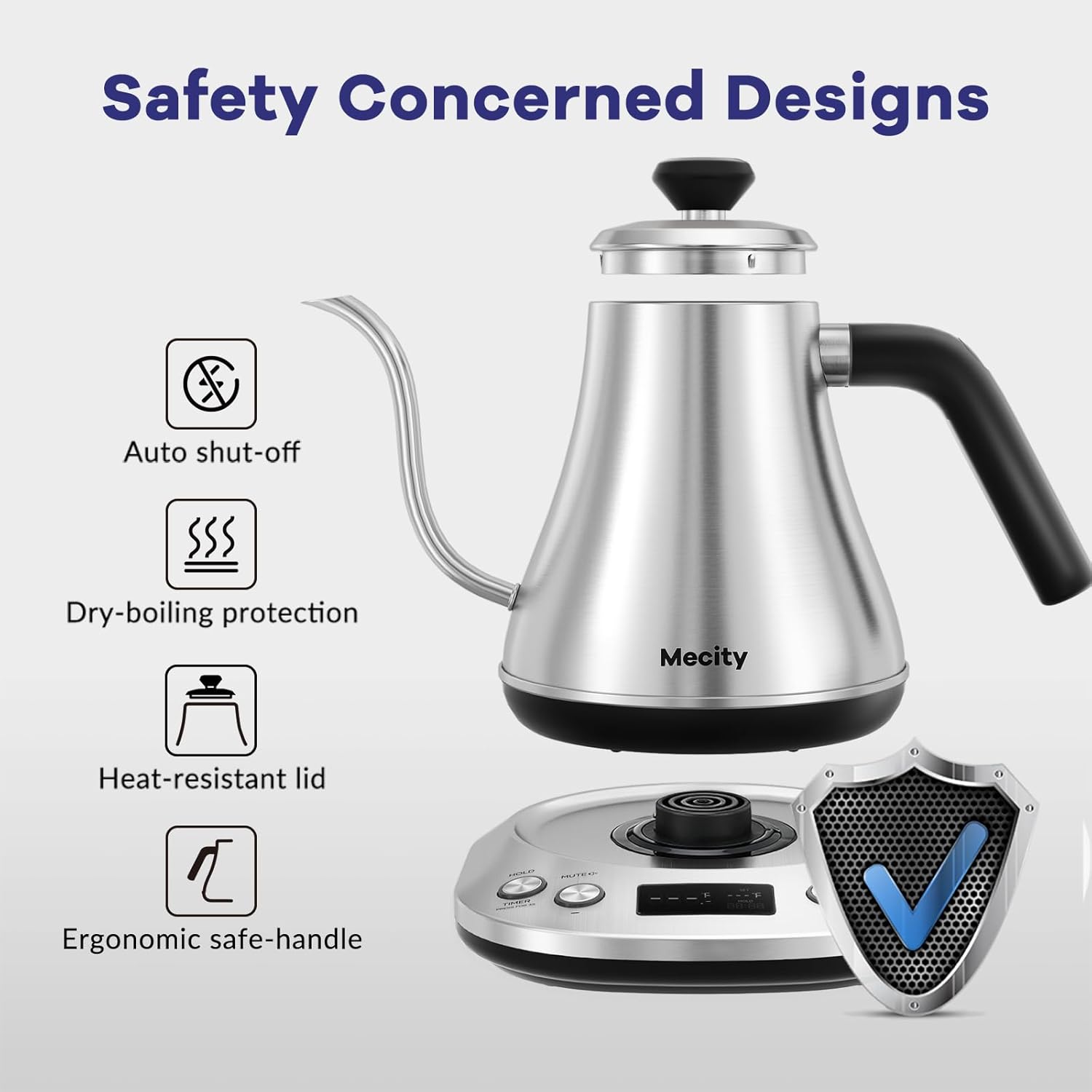 Mecity Electric Gooseneck Kettle with LCD Display, Precise Temperature Control 0.8L