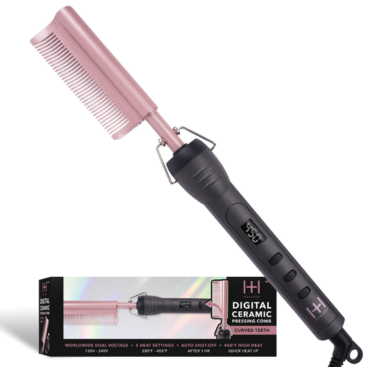 Hot & Hotter Digital Ceramic Pressing Comb with Curved Teeth for Frizz-Free Styling