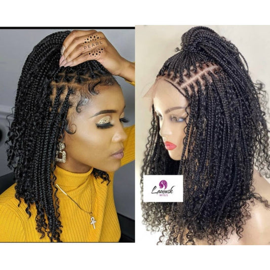 Knotless Goddess Bob Braided Wig with Boho Curls, Easy Wear Lace Front