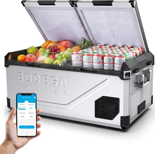 BODEGACOOLER 79QT Dual Zone Portable Car Freezer Refrigerator with APP Control