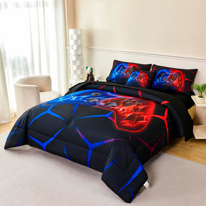 ZSYAYAHA Boys Twin Comforter Set Gaming Bedding Set for Kids Teens Soft Microfiber 6 Pieces Gamer Bed in A Bag Set Red and Blue Geometric Gamepad Bedding Set for All Season(Red Blue, Twin)