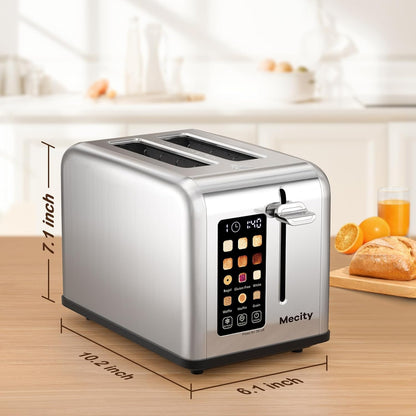 Mecity Smart Stainless Steel 2-Slice Toaster, Touch Screen, Wide Slots