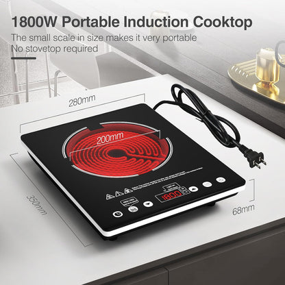 Portable Electric Infrared Cooktop Single Burner - 1800W Touch Control Stove