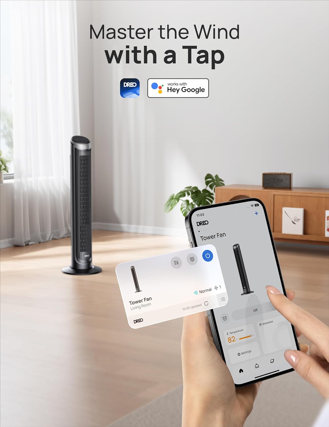Dreo 40" Smart Tower Fan, 90° Oscillating, High-Speed Quiet Room Floor Fan