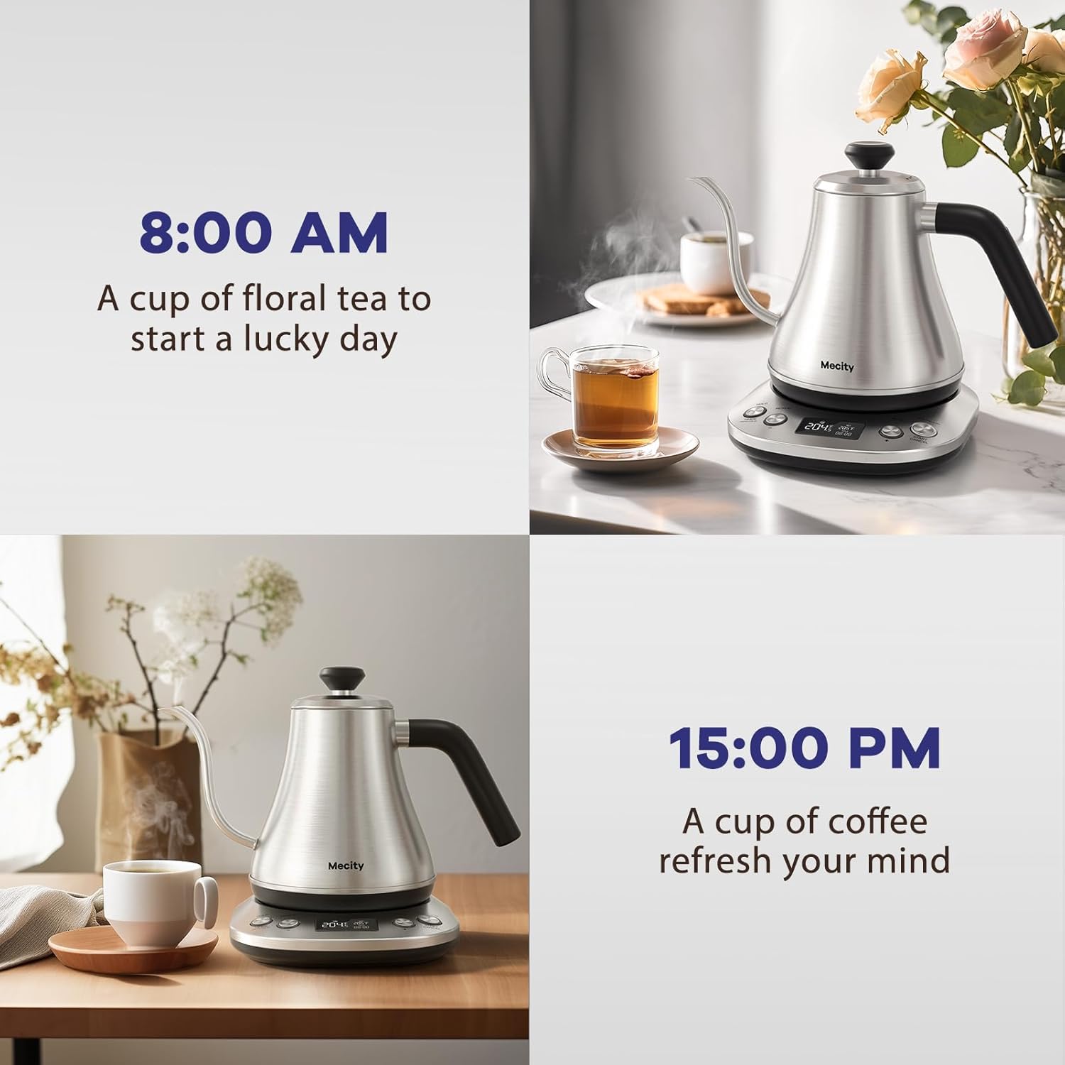 Mecity Electric Gooseneck Kettle with LCD Display, Precise Temperature Control 0.8L