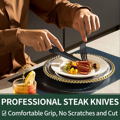 Elegant 24-Piece Black Stainless Steel Flatware Set with Steak Knives for 4
