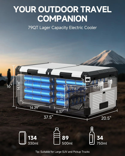 BODEGACOOLER 79QT Dual Zone Portable Car Freezer Refrigerator with APP Control