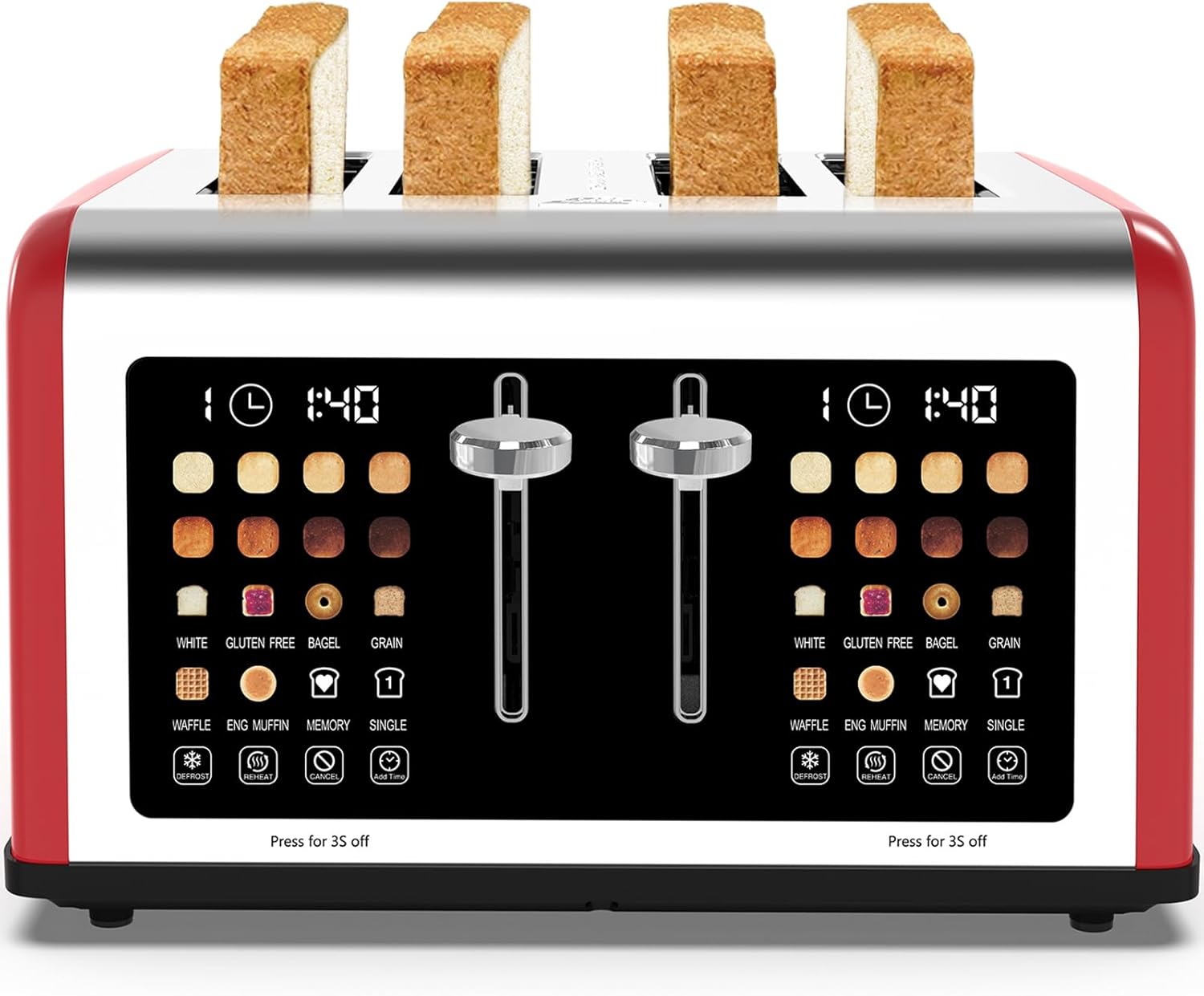 Smart 4-Slice Touchscreen Toaster: Dual Control, 8 Shades, 6 Bread Types, 1650W
