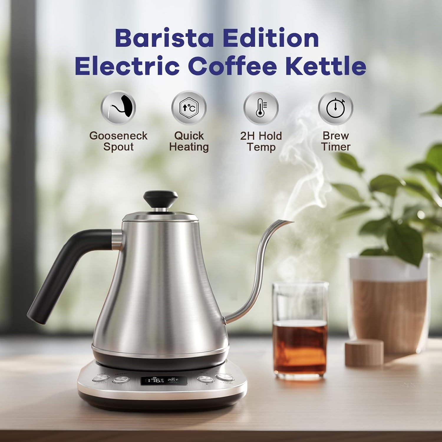 Mecity Electric Gooseneck Kettle with LCD Display, Precise Temperature Control 0.8L