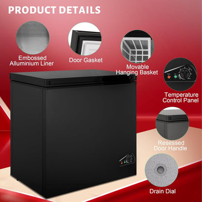 Rosmena Black 5.0 Cu. Ft. Compact Chest Freezer, Removable Basket, Quiet Operation