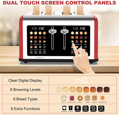Smart 4-Slice Touchscreen Toaster: Dual Control, 8 Shades, 6 Bread Types, 1650W