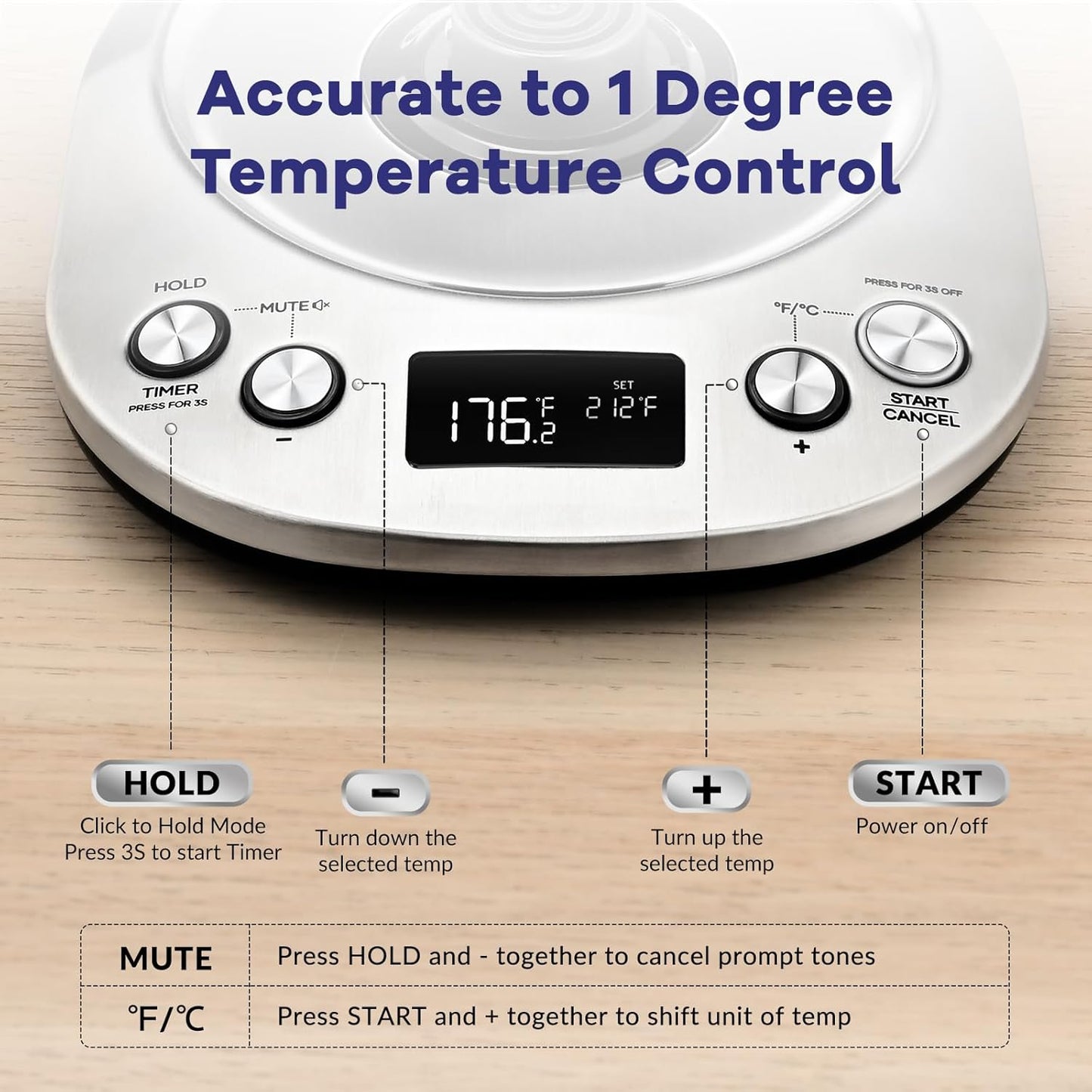 Mecity Electric Gooseneck Kettle with LCD Display, Precise Temperature Control 0.8L