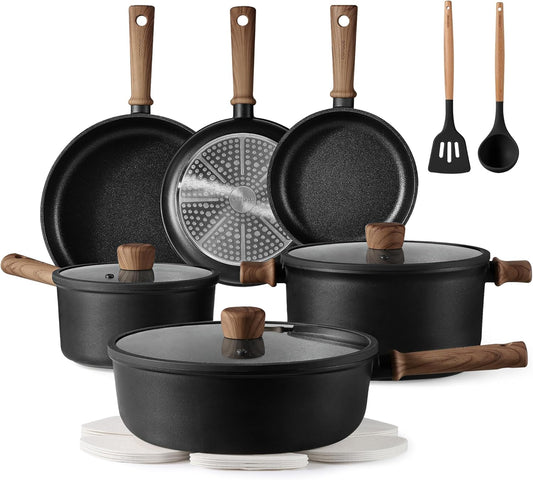 CAROTE 16-Piece Nonstick Induction Cookware Set: Durable, PFOA/PFOS-Free, Easy Clean Kitchen