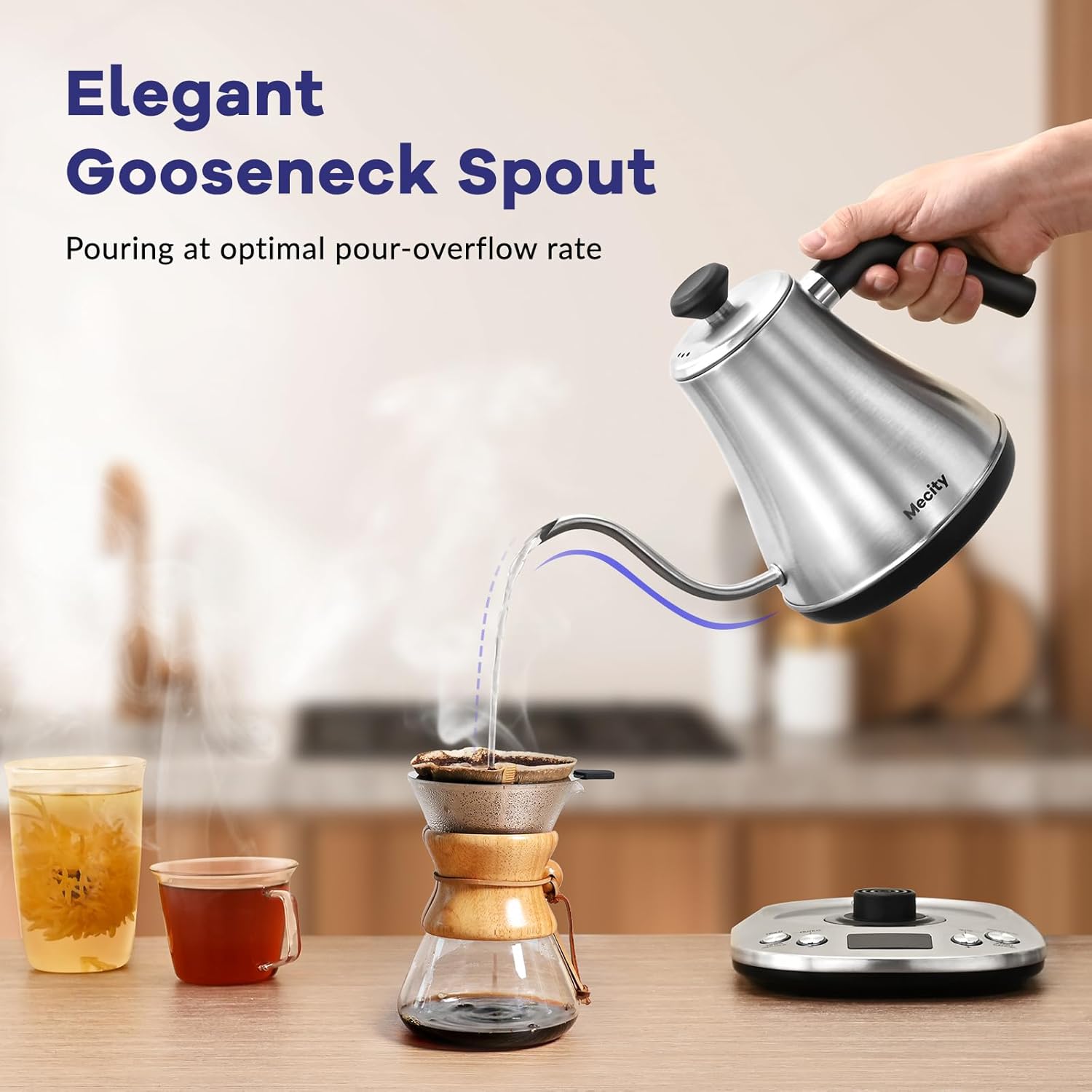 Mecity Electric Gooseneck Kettle with LCD Display, Precise Temperature Control 0.8L