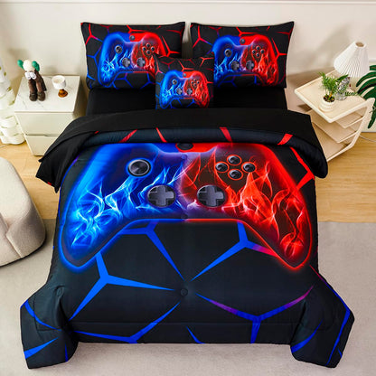 ZSYAYAHA Boys Twin Comforter Set Gaming Bedding Set for Kids Teens Soft Microfiber 6 Pieces Gamer Bed in A Bag Set Red and Blue Geometric Gamepad Bedding Set for All Season(Red Blue, Twin)