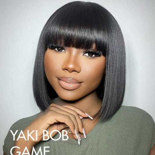Chic Bob Style Straight Bang Wig - Chemical Fiber Hairpiece for All Seasons