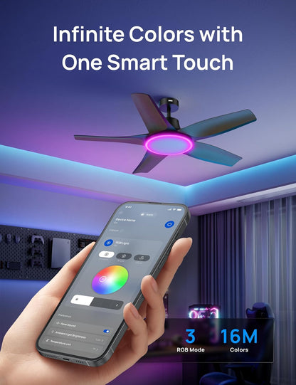 Dreo 52'' Smart Ceiling Fan, Dimmable RGB Lights, Alexa App, Quiet