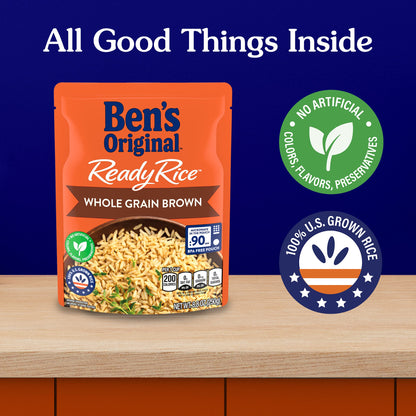 BEN'S ORIGINAL Ready Rice Whole Grain Brown Rice, Easy Dinner Side, 8.8 oz Pouch