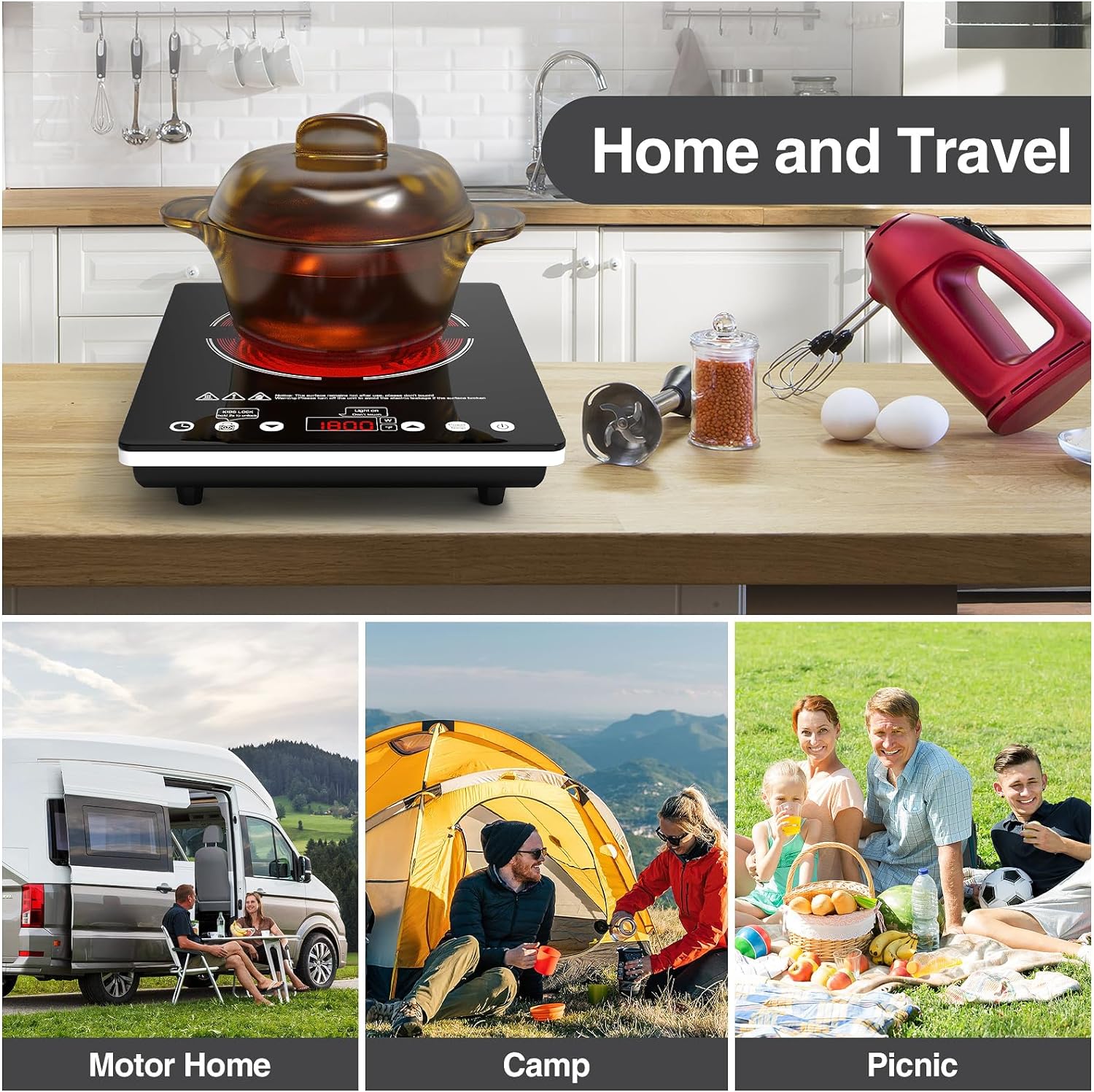 Portable Electric Infrared Cooktop Single Burner - 1800W Touch Control Stove