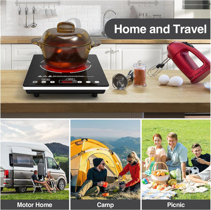 Portable Electric Infrared Cooktop Single Burner - 1800W Touch Control Stove