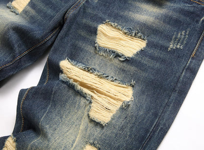 RXXKKK Men's Regular Fit Ripped Jean (34, 750 Vintage Blue)
