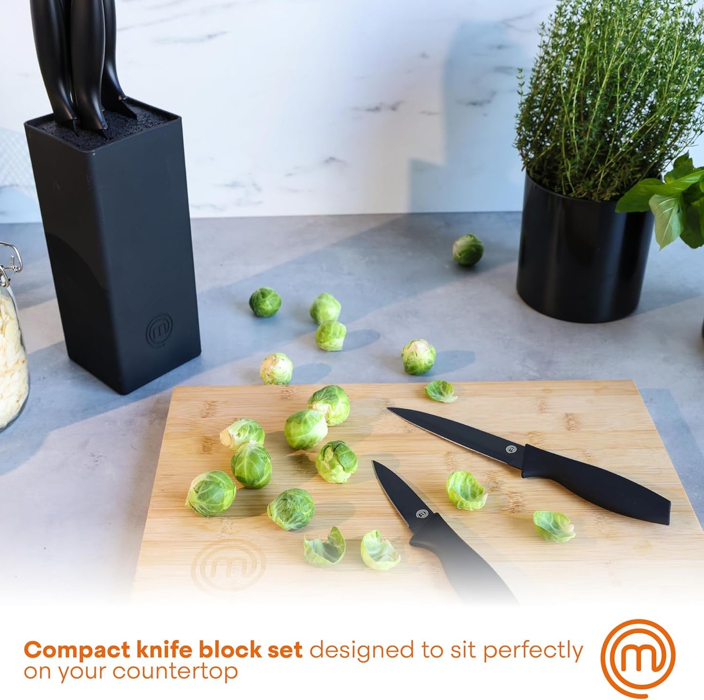 MasterChef 6-Piece Kitchen Knife Set with Block, Non-Stick Stainless Steel Blades