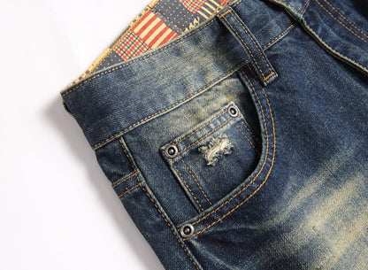 RXXKKK Men's Regular Fit Ripped Jean (34, 750 Vintage Blue)