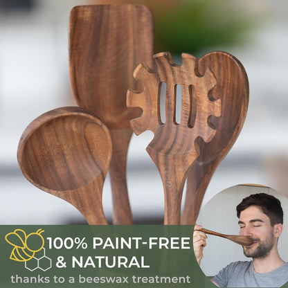 WALDWERK Premium 9-Piece Teak Wooden Cooking Utensil Set with Holder