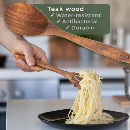WALDWERK Premium 9-Piece Teak Wooden Cooking Utensil Set with Holder