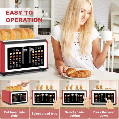 Smart 4-Slice Touchscreen Toaster: Dual Control, 8 Shades, 6 Bread Types, 1650W