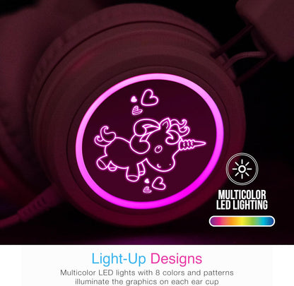 MEE audio KidJamz KJ55 USB-C Kids Headphones: Safe Volume, LED Lights, Microphone