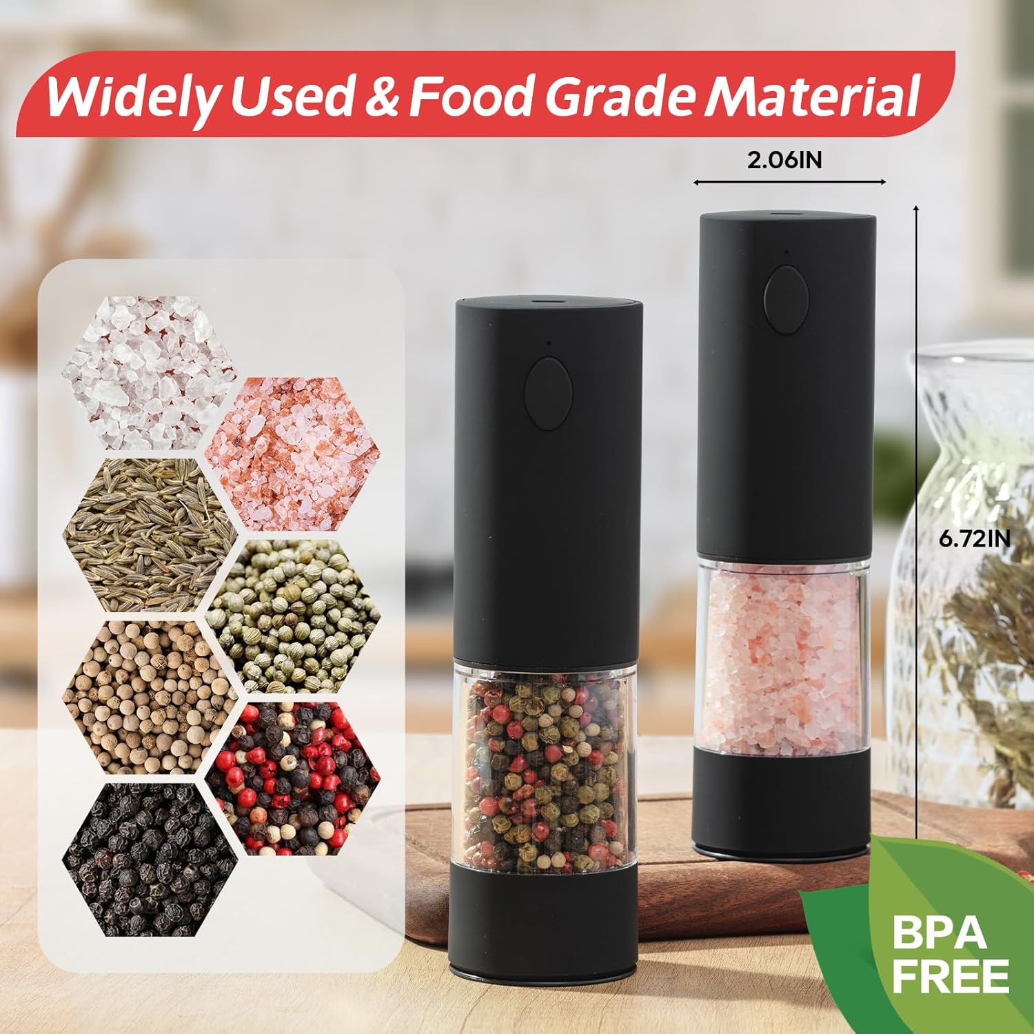 OPIIV USB Rechargeable Electric Salt Pepper Grinder Set with LED