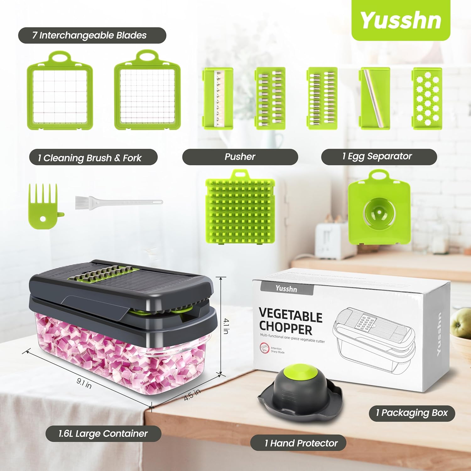 Yusshn 12-in-1 Multifunctional Food Chopper: 7-Blade Vegetable Cutter for Effortless Prep