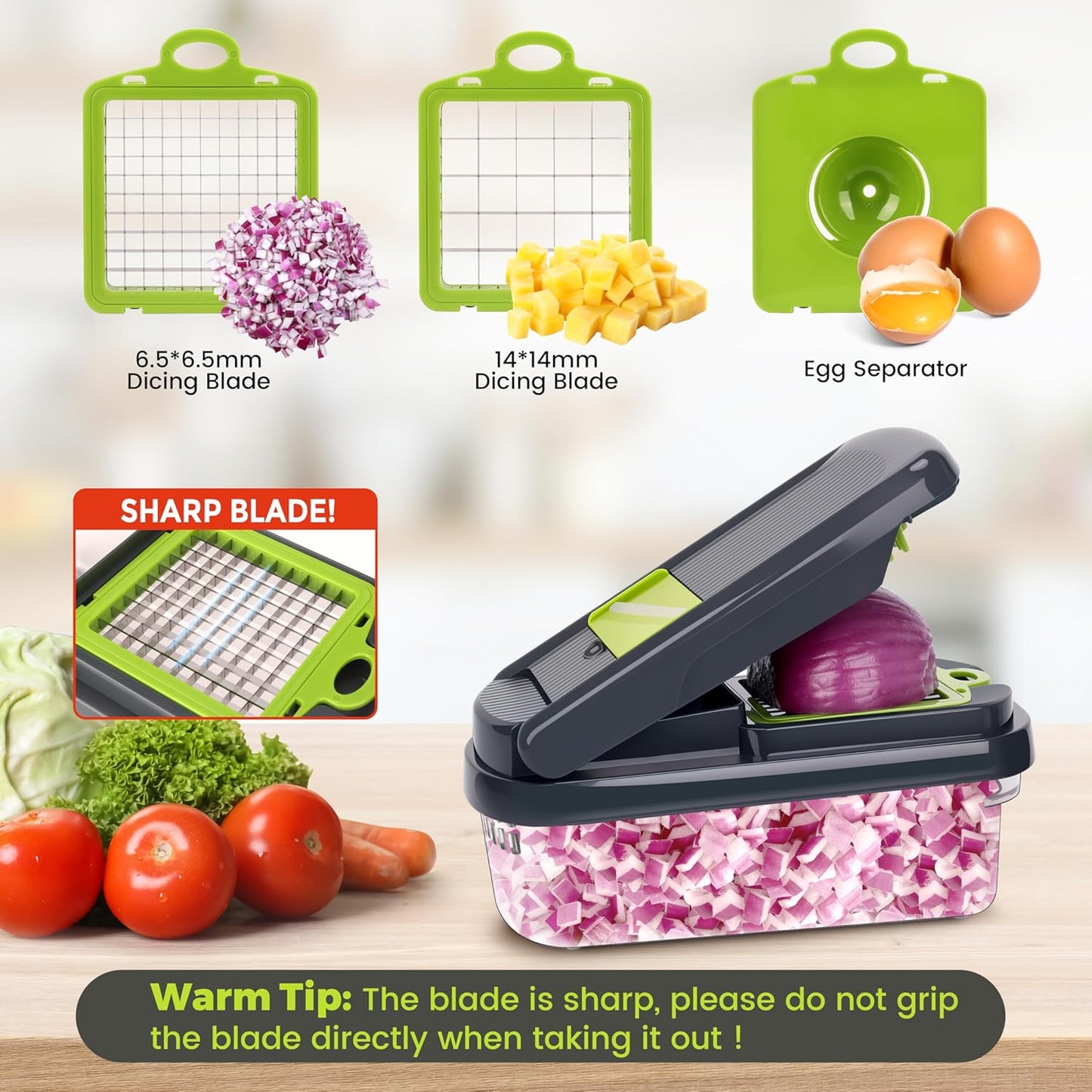 Yusshn 12-in-1 Multifunctional Food Chopper: 7-Blade Vegetable Cutter for Effortless Prep