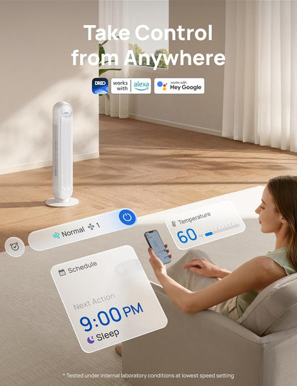 Dreo Smart Quiet Oscillating Bladeless Tower Fan for Bedroom, WiFi Voice Control