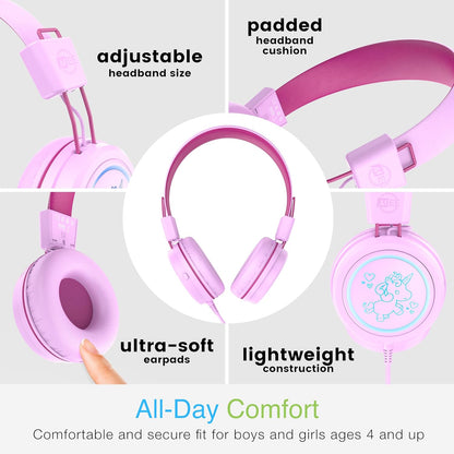 MEE audio KidJamz KJ55 USB-C Kids Headphones: Safe Volume, LED Lights, Microphone