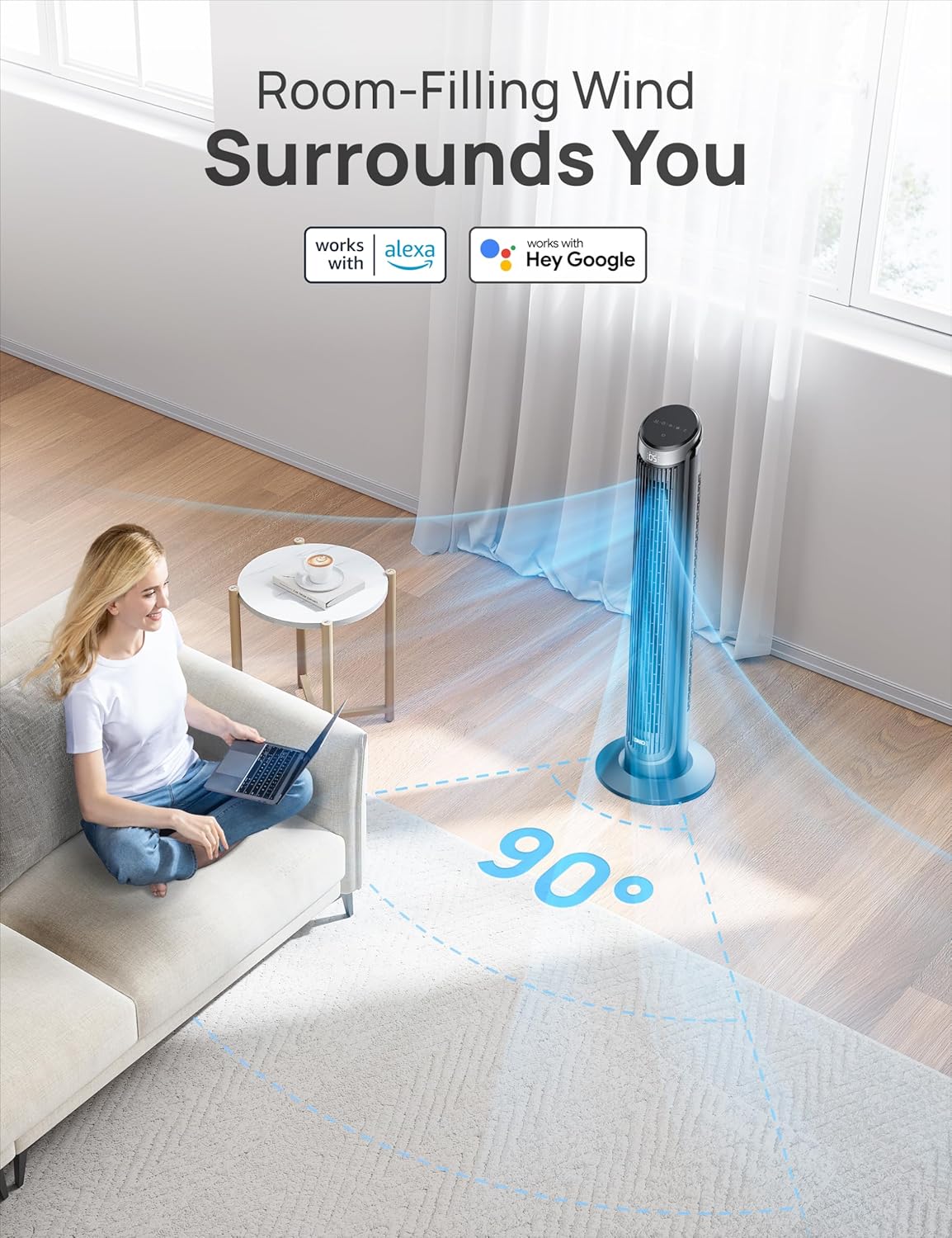Dreo 40" Smart Tower Fan, 90° Oscillating, High-Speed Quiet Room Floor Fan
