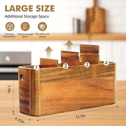Premium Acacia Wood Utensil Holder Countertop Organizer with 4 Adjustable Compartments