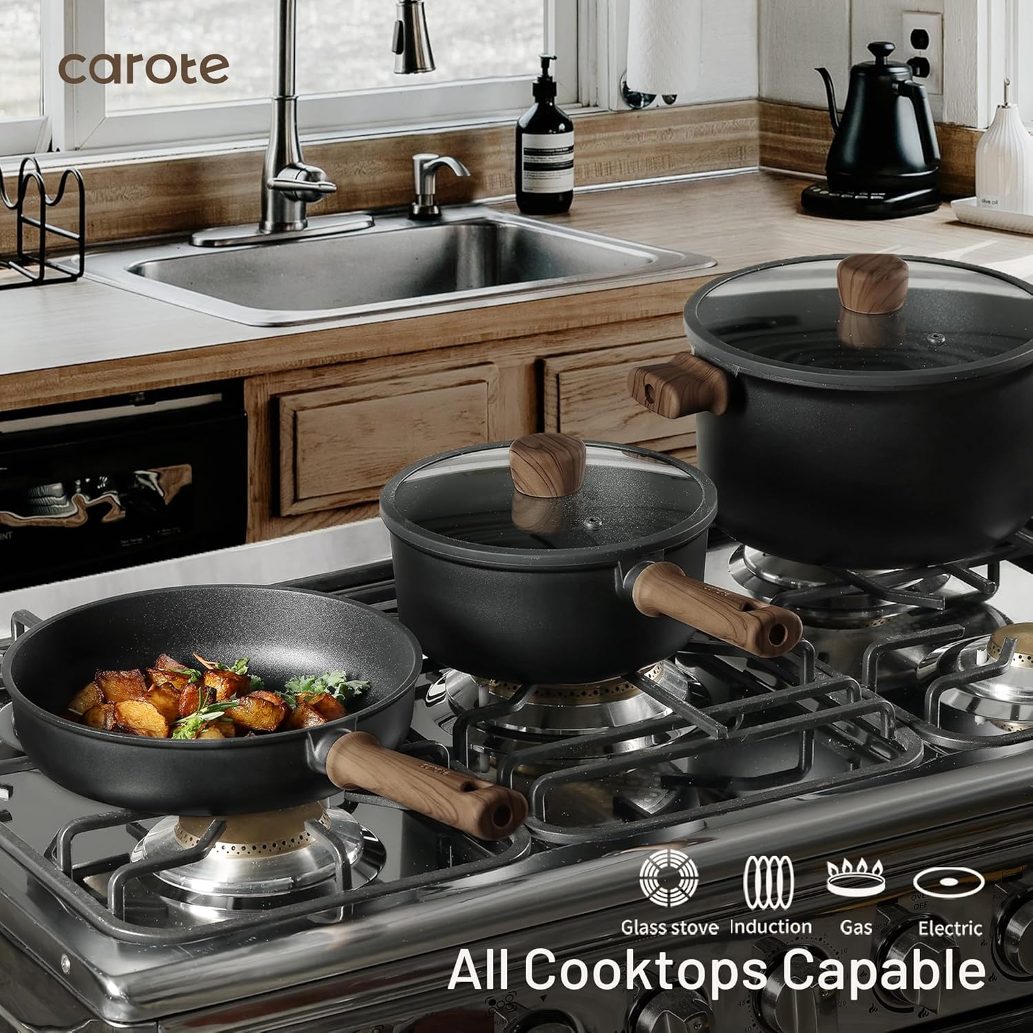 CAROTE 16-Piece Nonstick Induction Cookware Set: Durable, PFOA/PFOS-Free, Easy Clean Kitchen