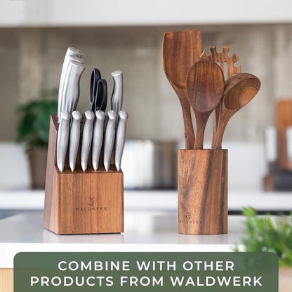 WALDWERK Premium 9-Piece Teak Wooden Cooking Utensil Set with Holder