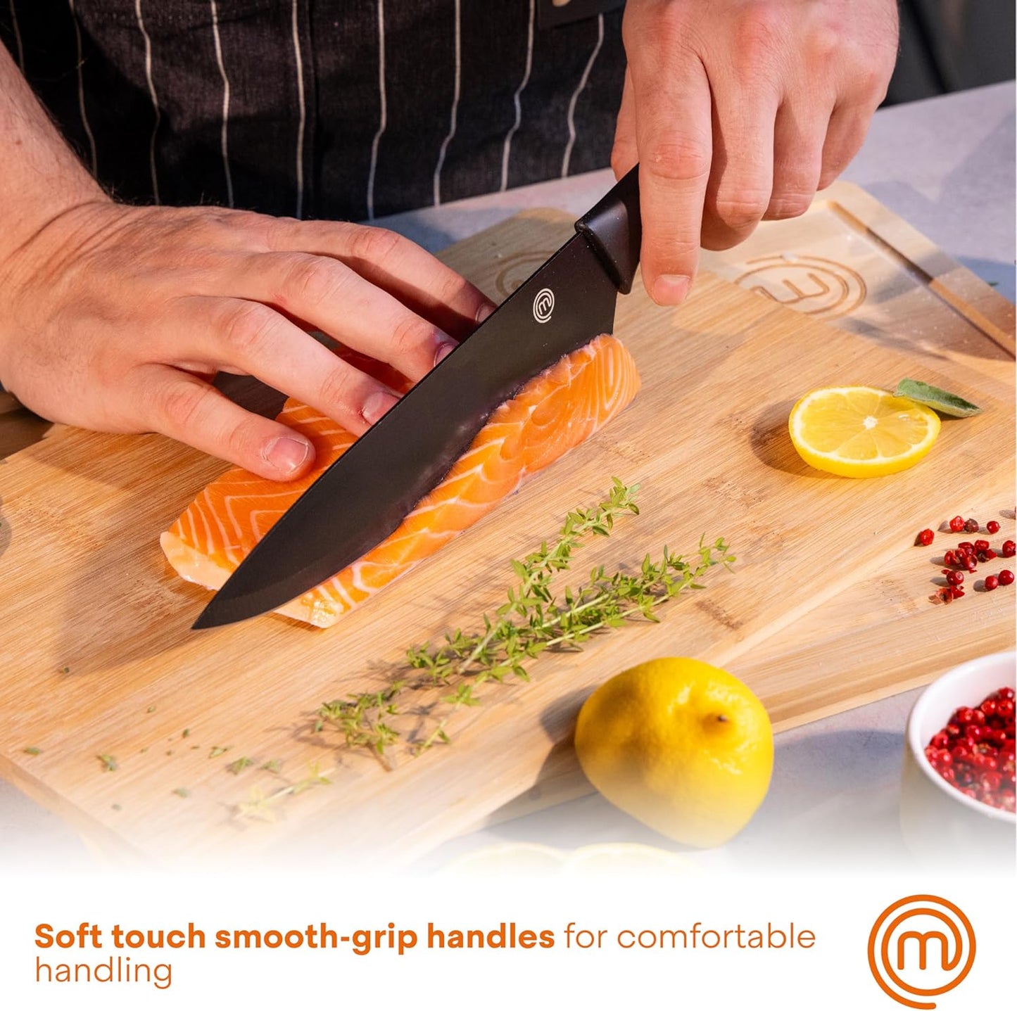 MasterChef 6-Piece Kitchen Knife Set with Block, Non-Stick Stainless Steel Blades