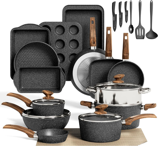MAISON ARTS 30-Piece Non-Stick Granite Cookware & Bakeware Set with Lids