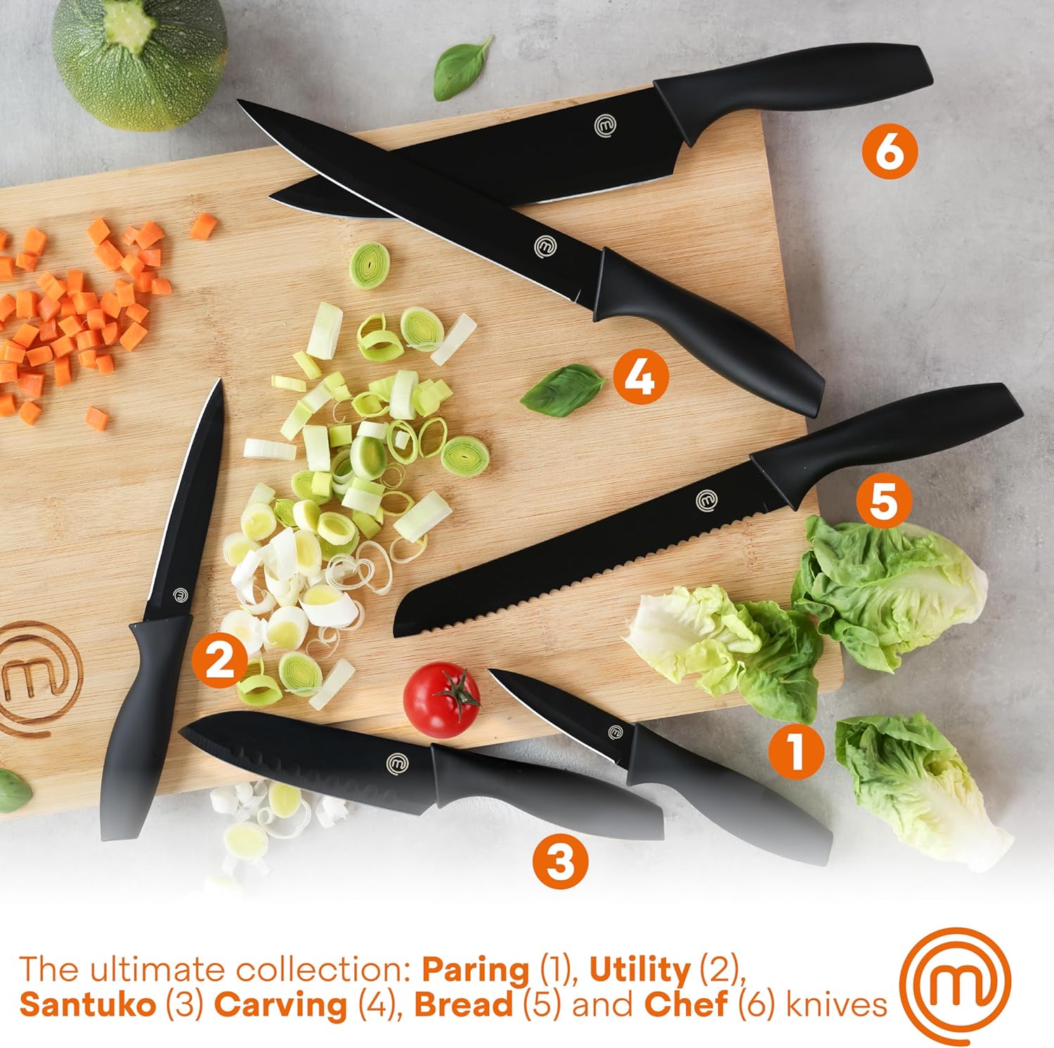 MasterChef 6-Piece Kitchen Knife Set with Block, Non-Stick Stainless Steel Blades