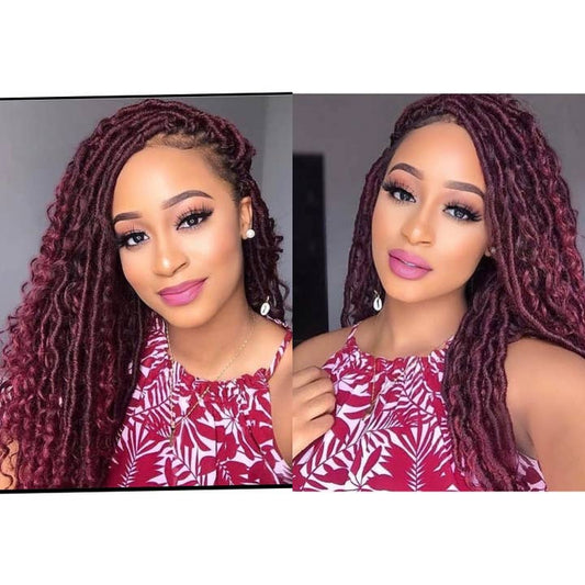 Exquisite Bohemian Faux Locs Braided Wig for Black Women - Goddess Burgundy Style