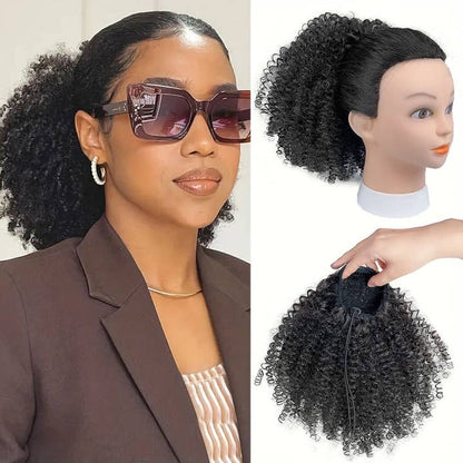 Short Afro Kinky Curly Drawstring Ponytail: Heat Resistant Hair Extension