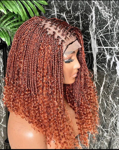 Exquisite Wine Goddess Bob Braided Wig - Handmade Lace Front with Deep Curls