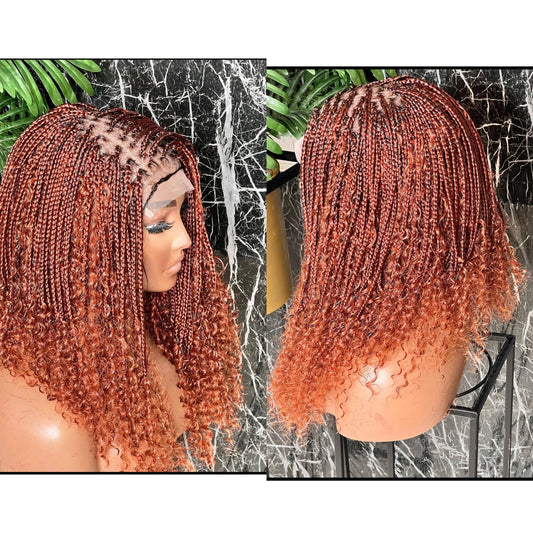 Exquisite Wine Goddess Bob Braided Wig - Handmade Lace Front with Deep Curls