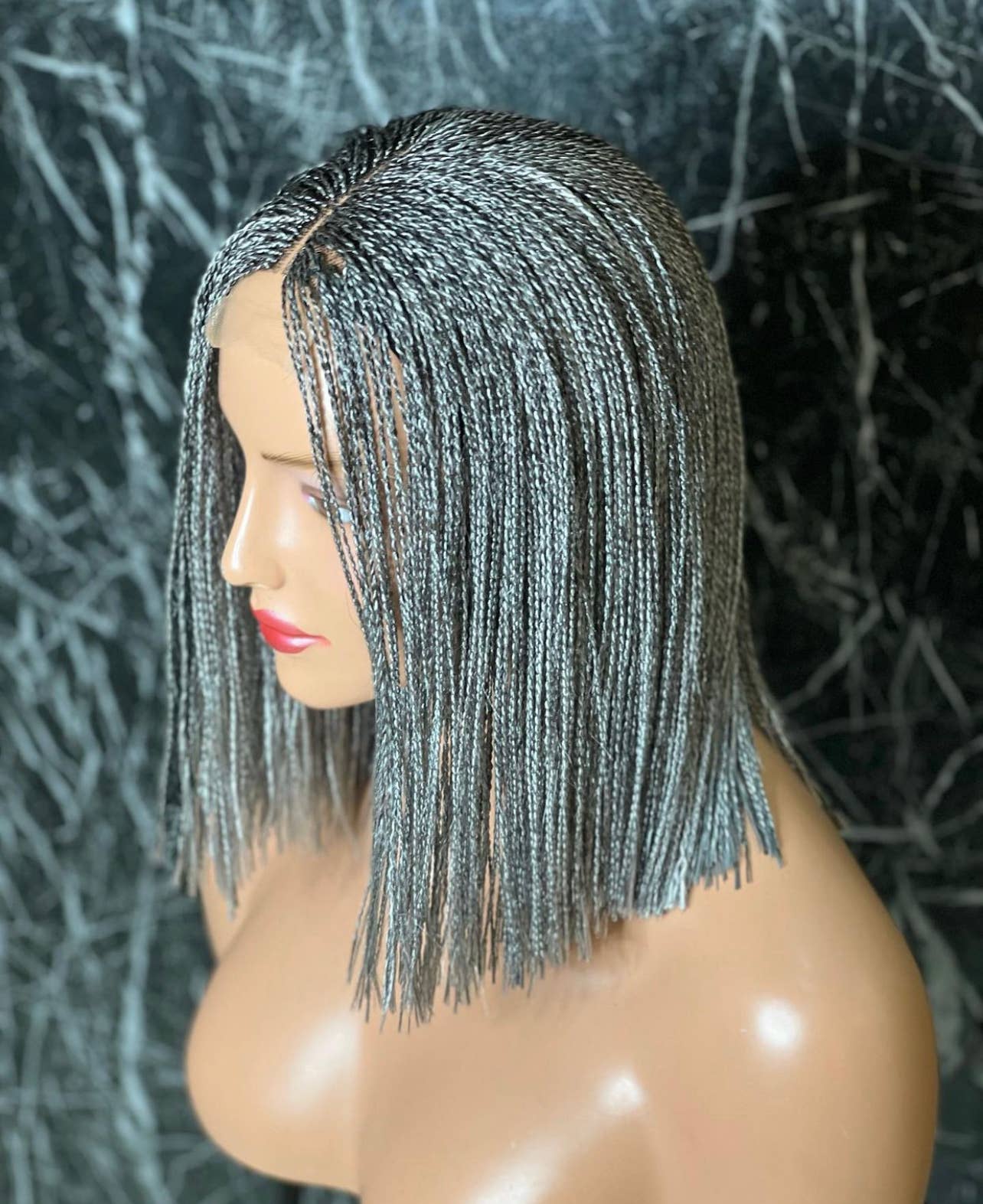 Chic Gray Blunt Cut Braided Wig Closure - Short Bob Micro Braids Style