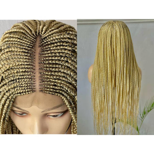 Premium Blonde Cornrow Braided Wig: Full Lace Front, Long, Natural Look
